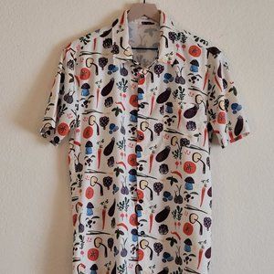 Garden Vegetable Button Down Short Sleeve Shirt Medium